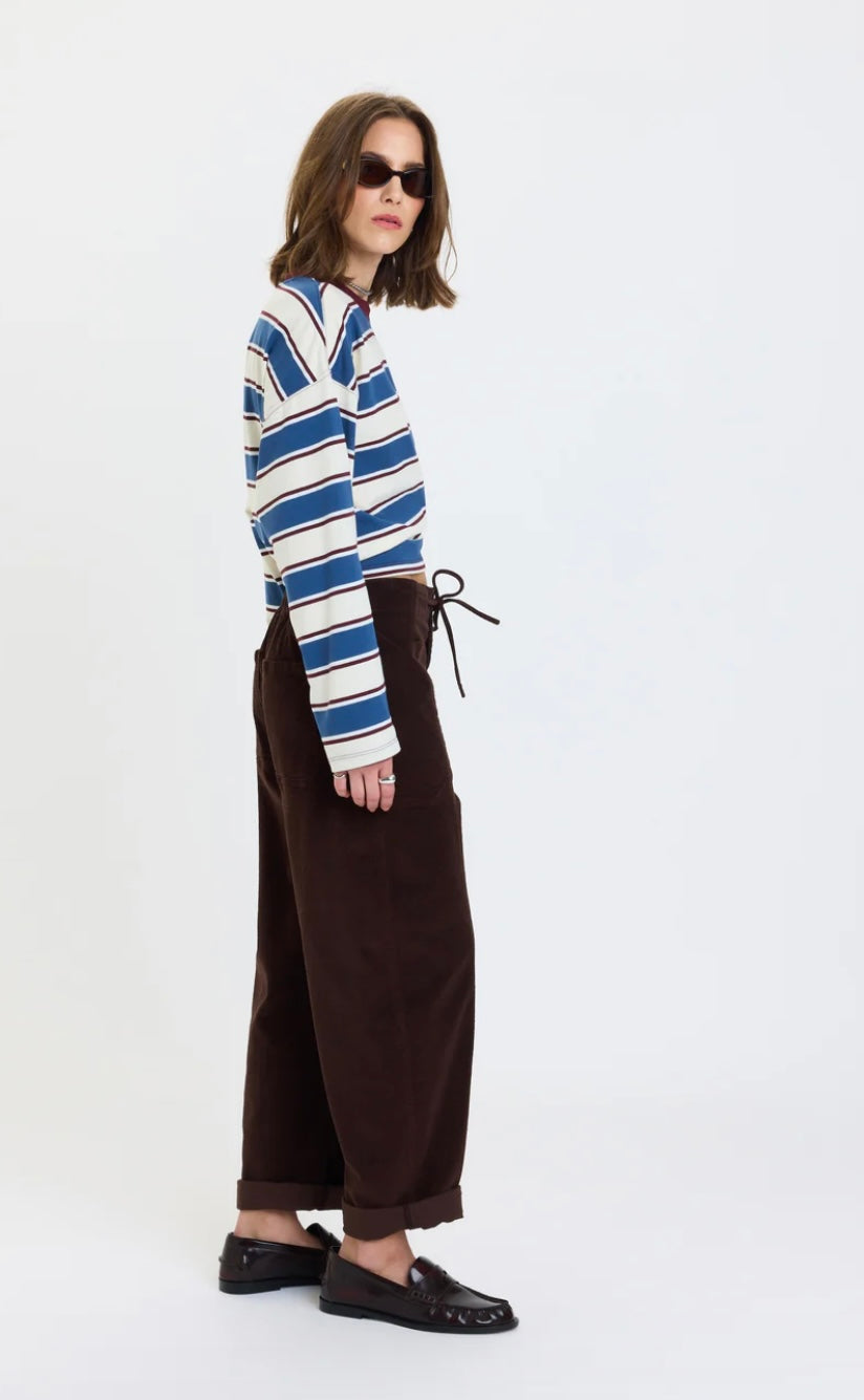 VILLA DRAWSTRING BARREL LEG PANT IN CHOCOLATE