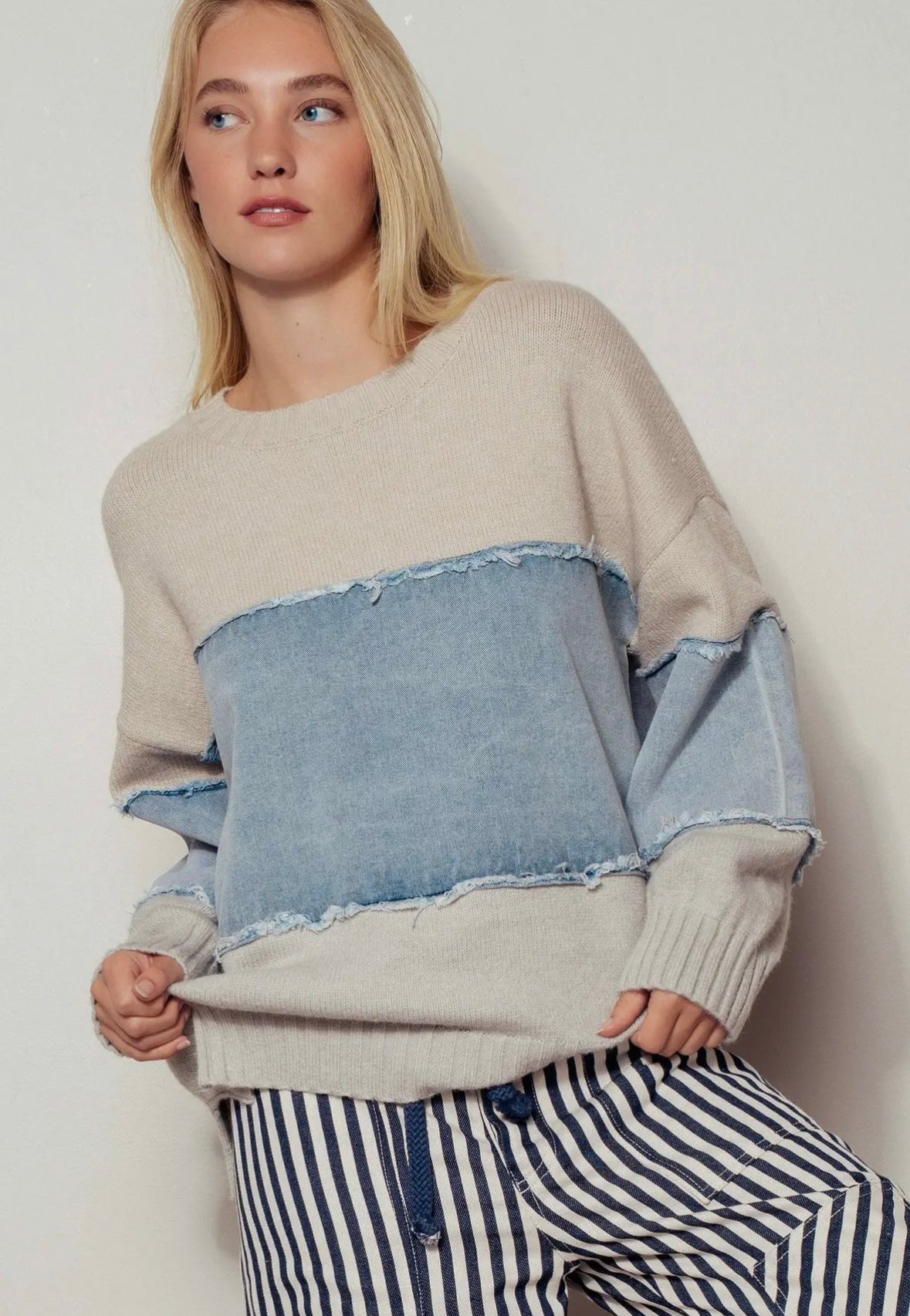 SAMMY  Denim Patchwork Knit Sweater