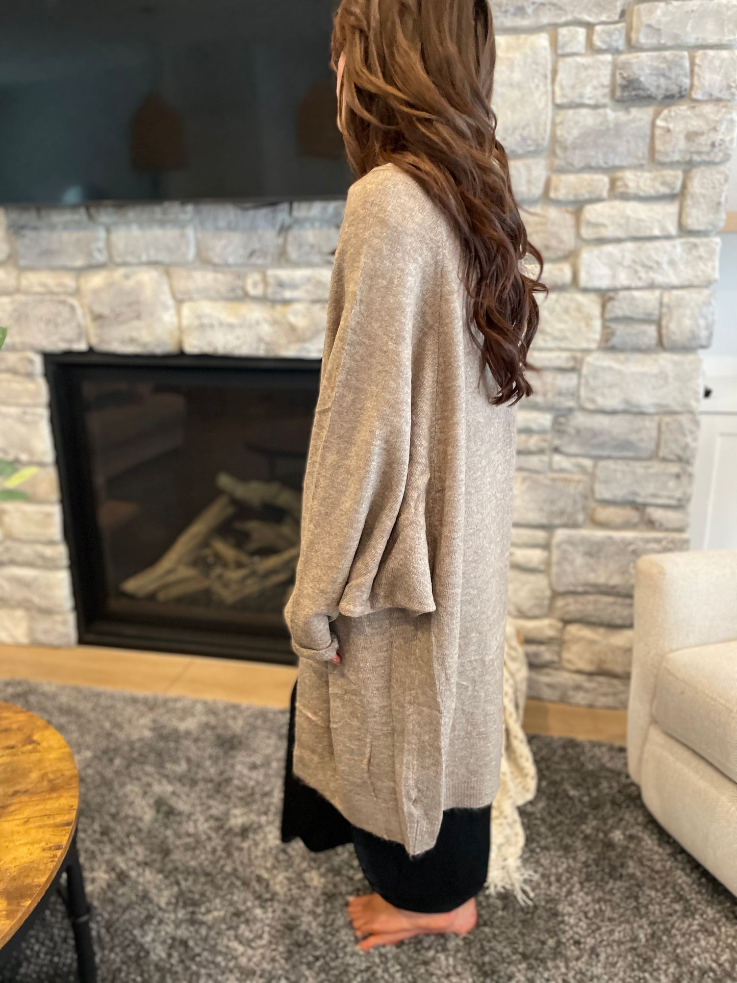 BATWING SLEEVE OVERSIZED SOFT KNIT CARDIGAN—-Moca