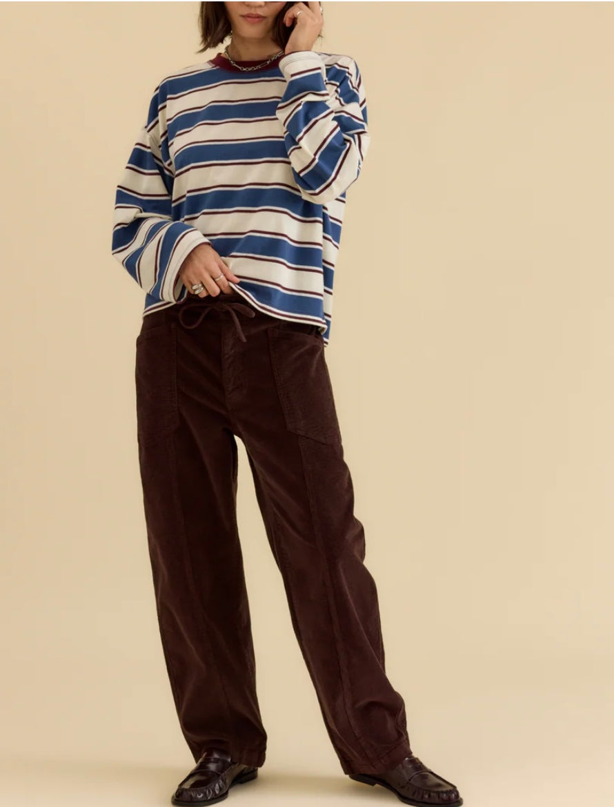 VILLA DRAWSTRING BARREL LEG PANT IN CHOCOLATE