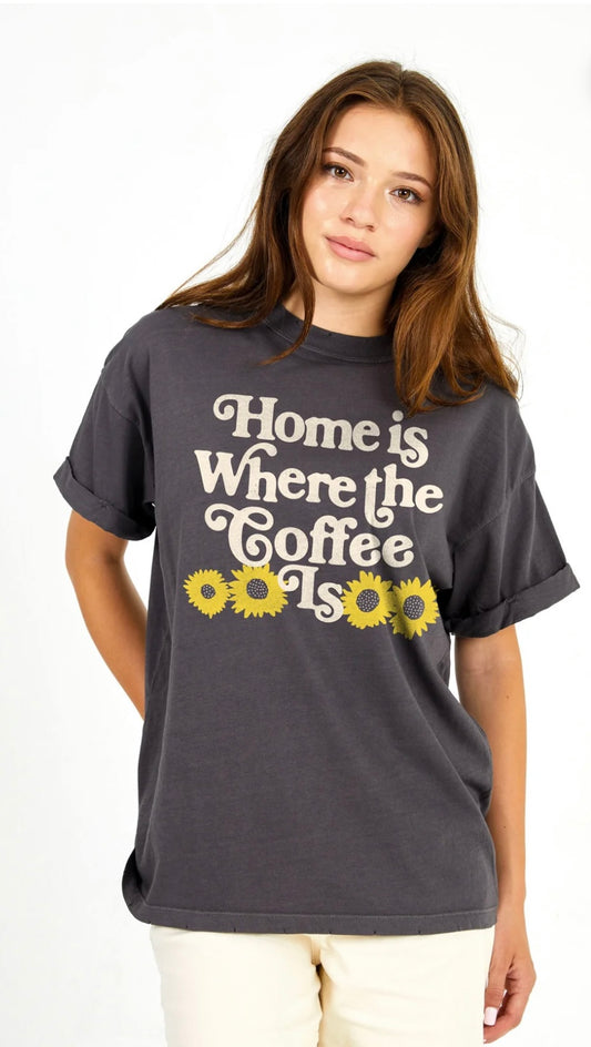 HOME IS WHERE THE COFFEE IS VINTAGE BLACK OVERSIZED TEE