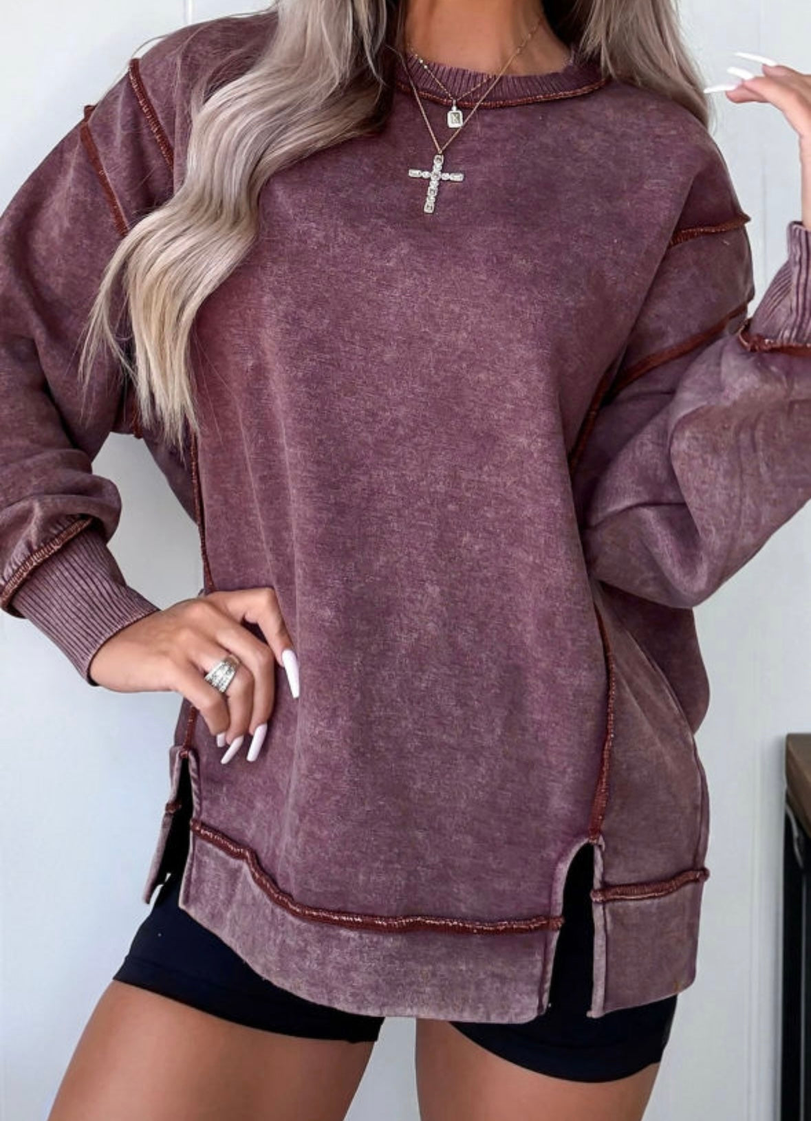 JANICE RED EXPOSED SEAM SWEATSHIRT