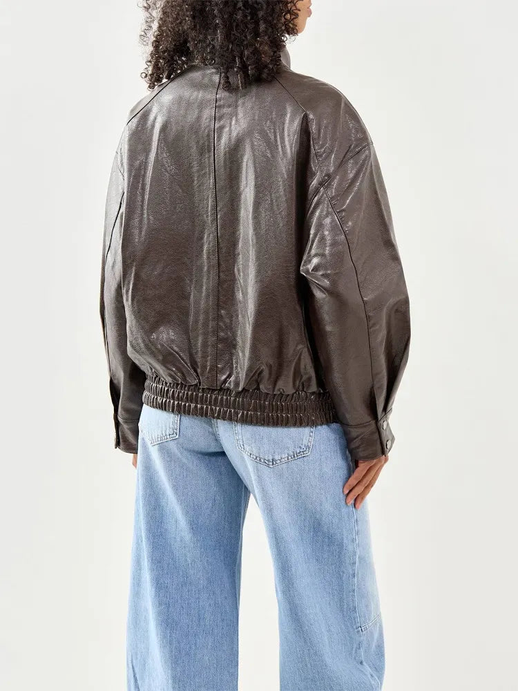 JULIA FAUX LEATHER BOMBER