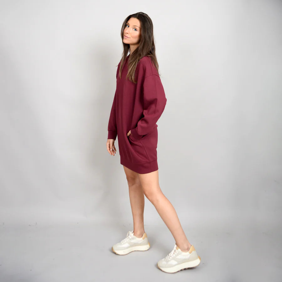 LUCIS SOFT KNIT LONG SLEEVE MINI DRESS - OXBLOOD