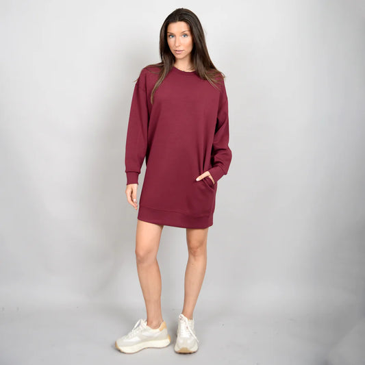 LUCIS SOFT KNIT LONG SLEEVE MINI DRESS - OXBLOOD