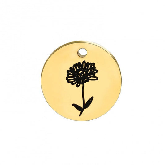 Flower Charms Gold Plated Black Round