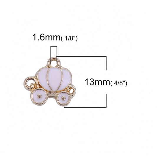 Fairy Tale Collection Charms Pumpkin Carriage Gold Plated Light Pink Enamel 13mm( 4/8") x 12mm( 4/8")