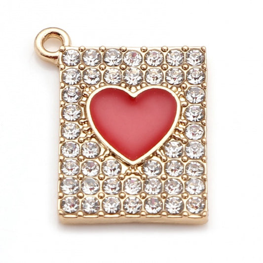 Gold Plated Red Rectangle Heart