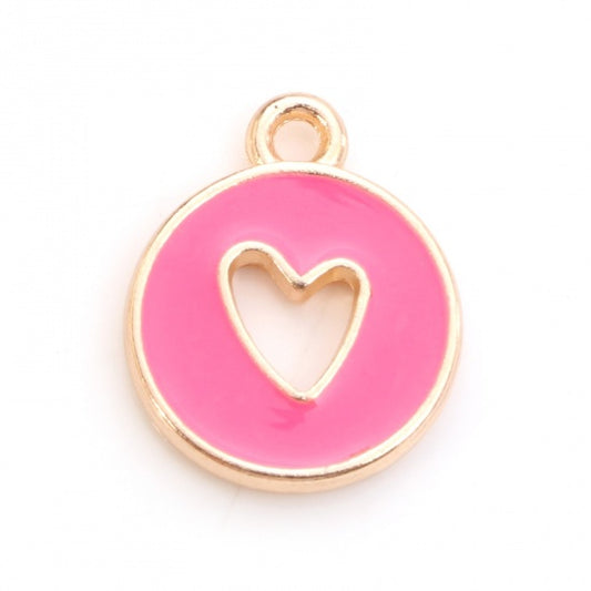 Round Gold Plated Hot Pink Heart