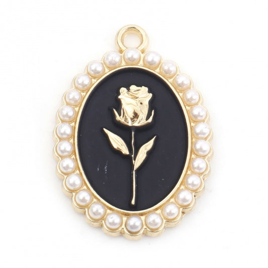 Gold Plated Black Oval Rose Flower