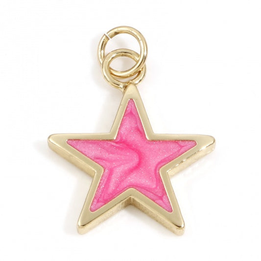 18K Real Gold Plated Hot Pink Pearlized Pentagram Star