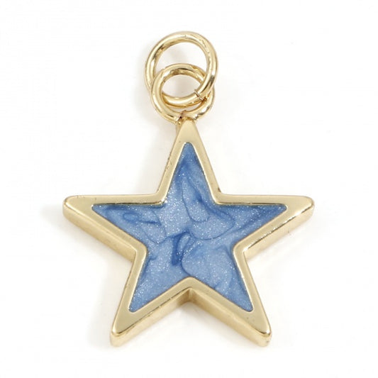 18K Real Gold Plated Dark Blue Pearlized Pentagram Star