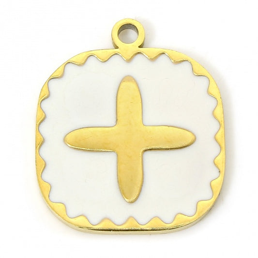 18K Real Gold Plated White Square Cross