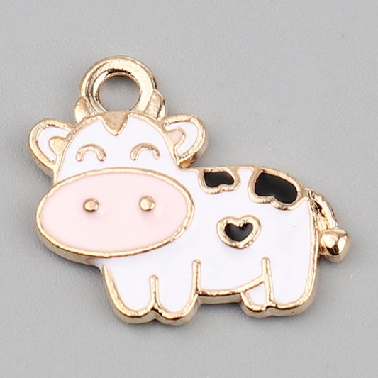 Cow Animal Gold Plated Black & White Enamel