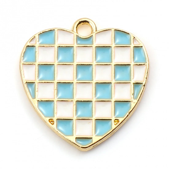 Heart Gold Plated White & Green Grid Checker