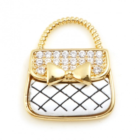 Bag Real Gold Plated White Enamel