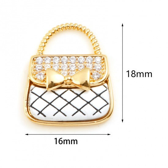 Bag Real Gold Plated White Enamel