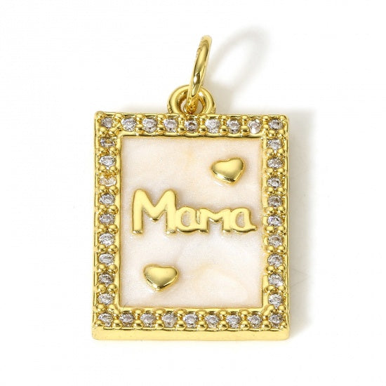 Gold Plated White Rectangle MAMA Charm