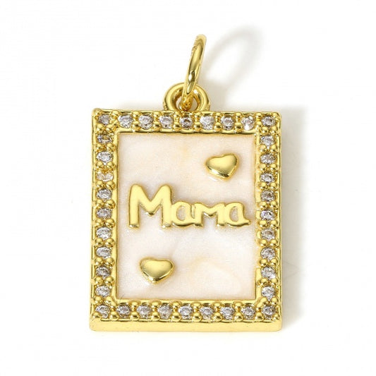 Gold Plated White Rectangle MAMA Charm