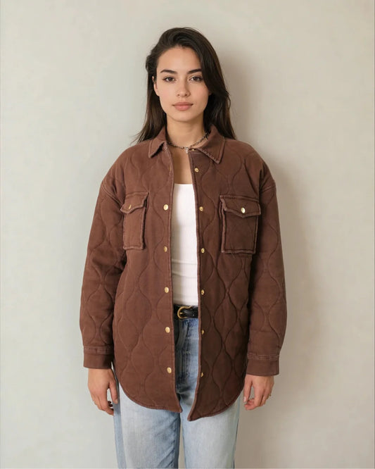 LENI QUILTED BRUSHED COTTON COAT ESPRESSO