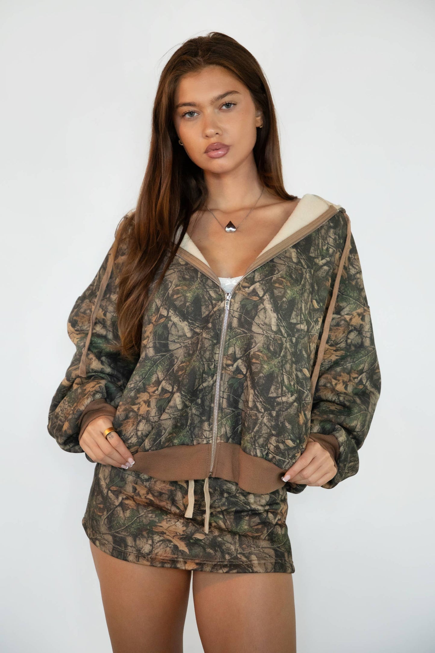 BAYOU Dark Woodland Cloud Fleece Oversized ZipUp Hoodie