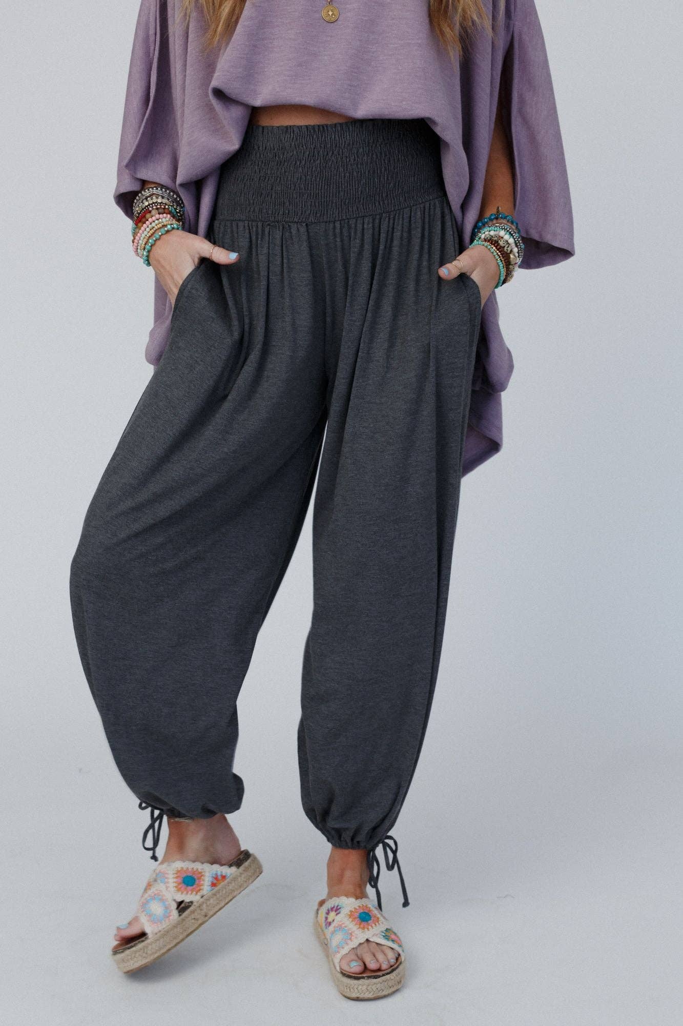 Angelica Smocked Pant - Charcoal