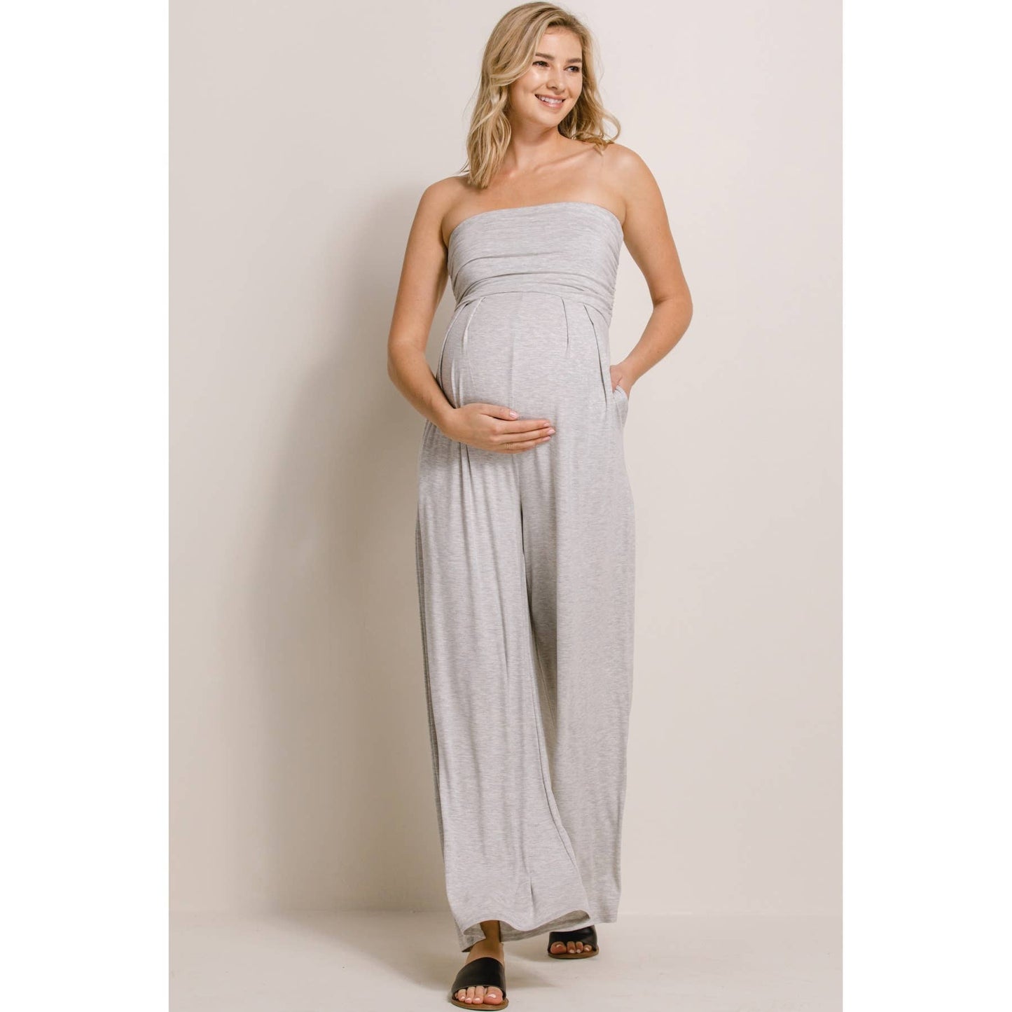 Solid Rayon Jersey Ruched Maternity Jumpsuit