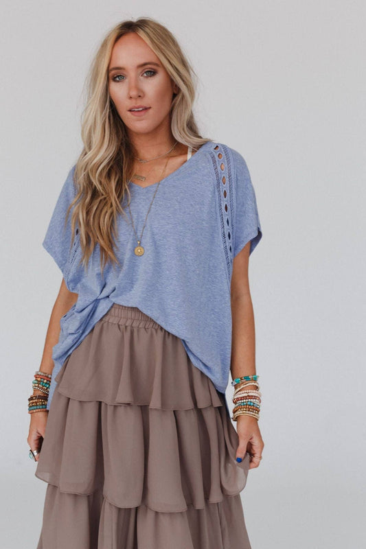 Camden Lace V Neck Top - Denim